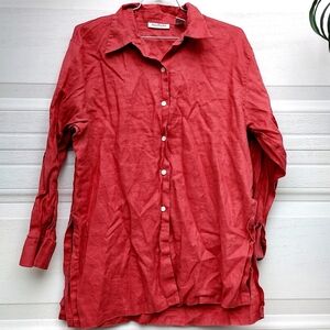 Ann Taylor Red Coral Linen Long Sleeve Button Up Shirt Medium